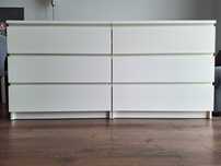 2 x MALM komoda, 3 szuflady, biały, 80x78 cm + Szklany blat 160x48 cm