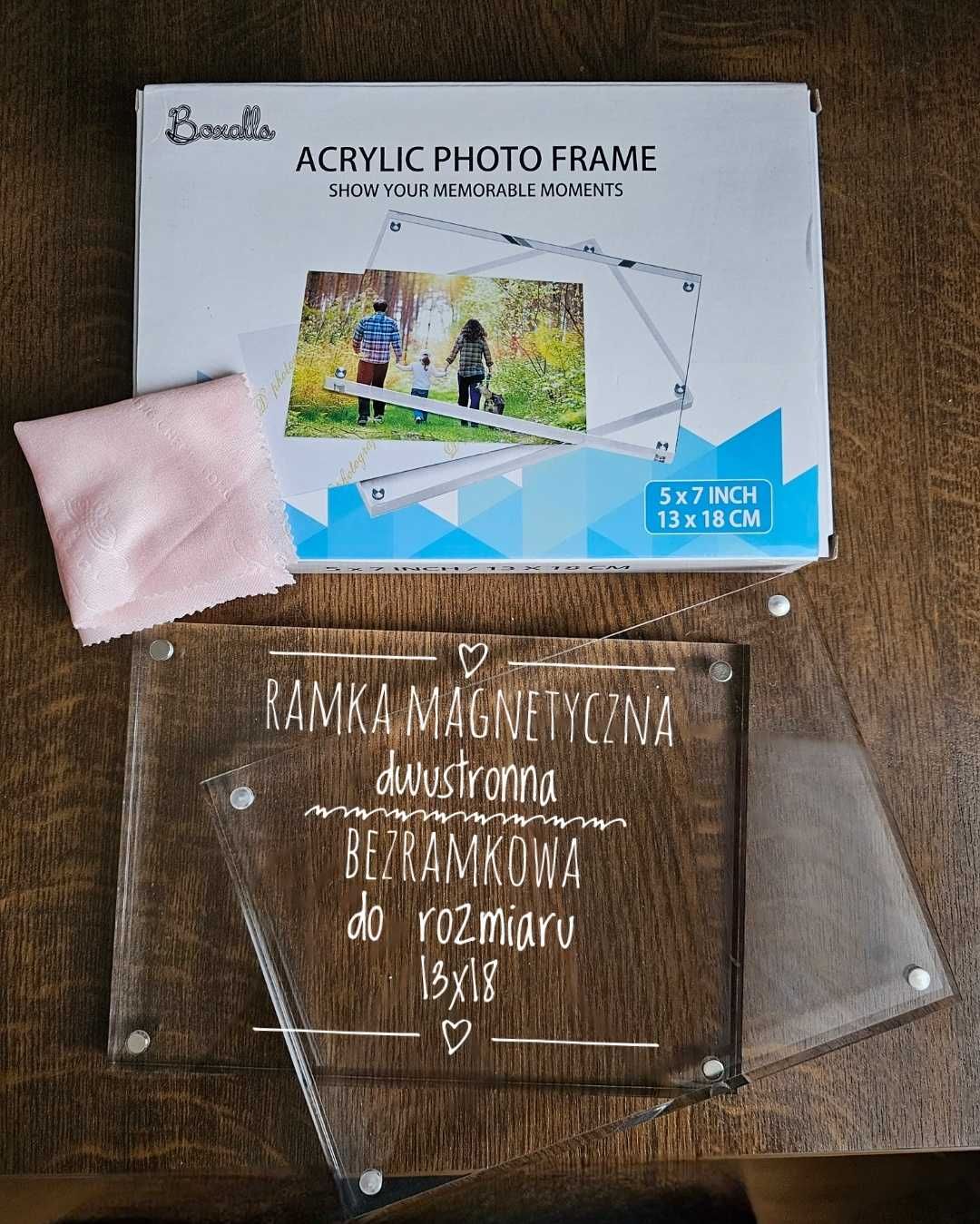 Magnetyczna akrylowa dwustronna ramka na zdjęcia 13x18 bezramkowa