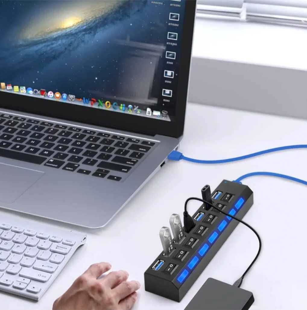 HUB USB rozdzielacz 7 portów USB-A rozgałęźnik USB 3.0 5Gbps
