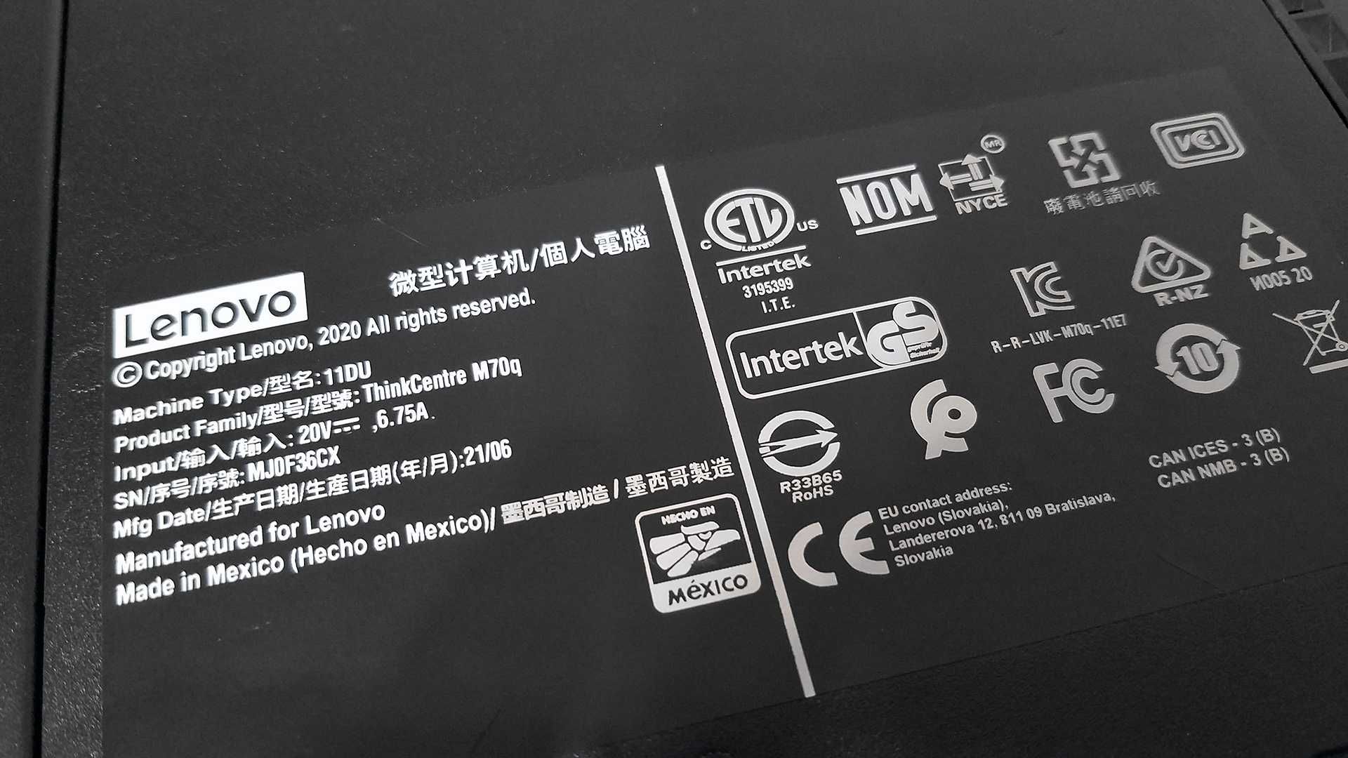 Неттоп Lenovo ThinkCentre M70q, G6400T/8GB DDR4/128GB SSD/Wi-Fi+BT