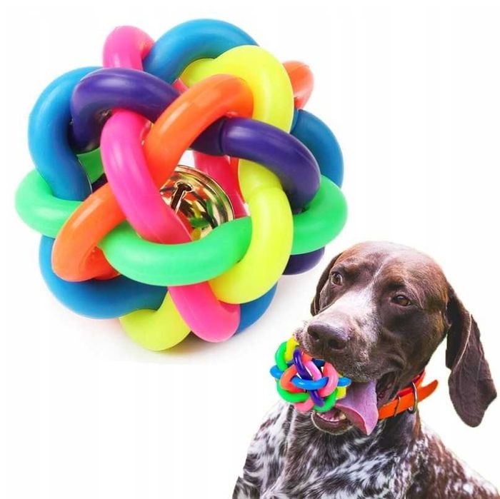 Gryzak dla psa kota zabawka 6 cm piłka gumowa mocna pleciona kauczuk