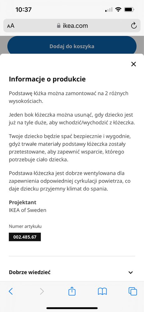 Łóżeczko ikea Sundvik + materac Krummelur