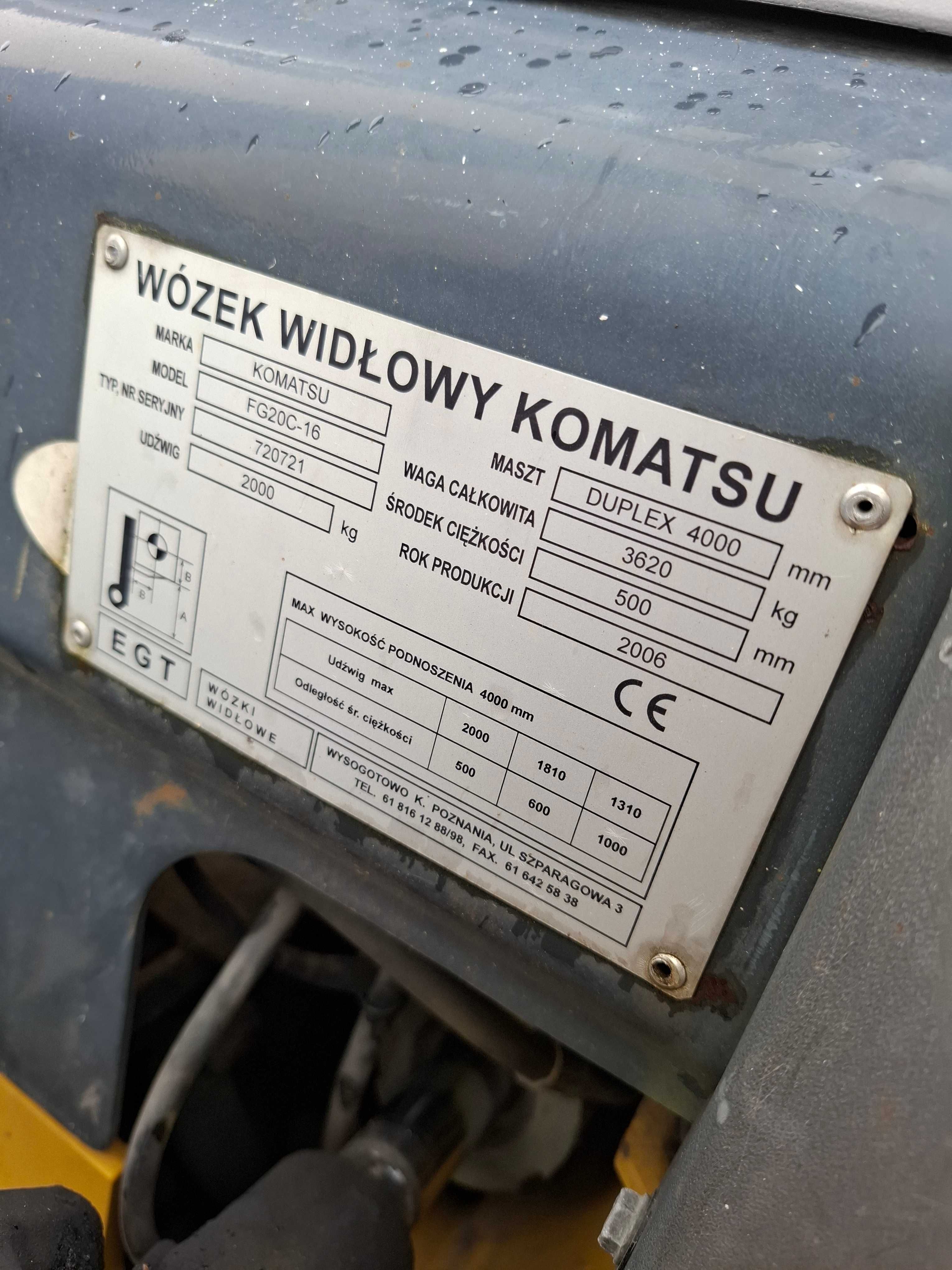 Wózek widłowy używany Komatsu / 2.0t / 2006 / Przebieg 6693