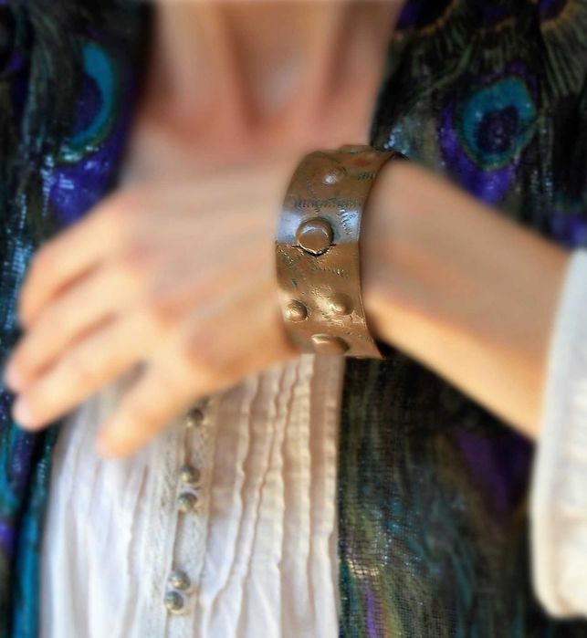 Bransoletka miedziana, kuta, vintage, lata 70, rękodzieło