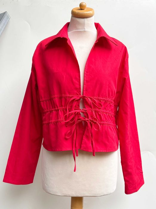 Bluzka Shein Czerwona M 38 Wiązana Długi Rękaw