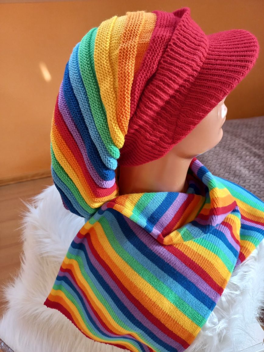 Czapka tęczowa   Unisex dzianinowe rainbow