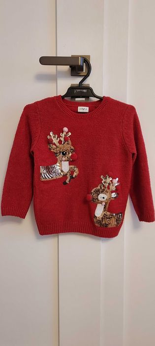 Świąteczny sweterek sweter renifery cekiny święta okazja 92 98
