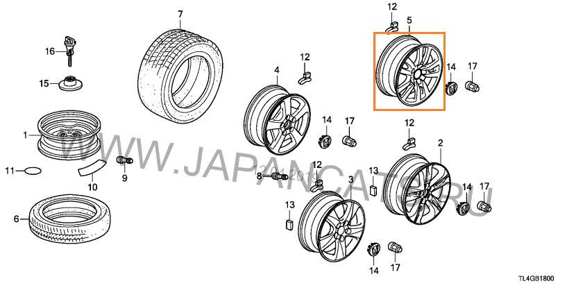 Диски Honda Accord 16"x6.5J, 5*114.3мм, ET50мм, 64.1мм. 42700-TL0-G91