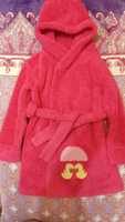 Детский розовый махровый халат на девочку,плюшевый халат