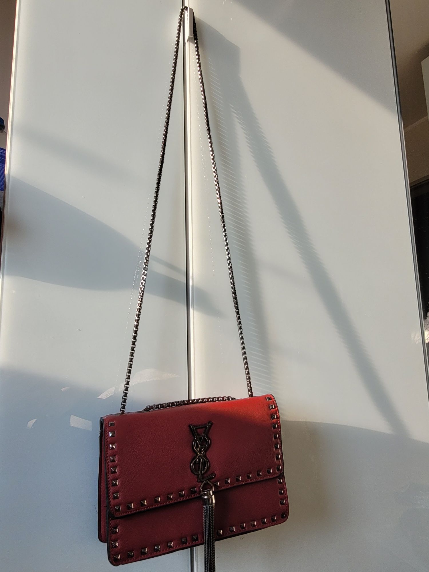 Torebka na ramię, na łańcuchu inspiracja YSL burgund ciemna czerwień
