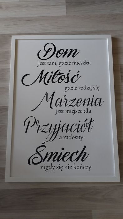 Obraz, plakat z napisami oddam za czekoladę