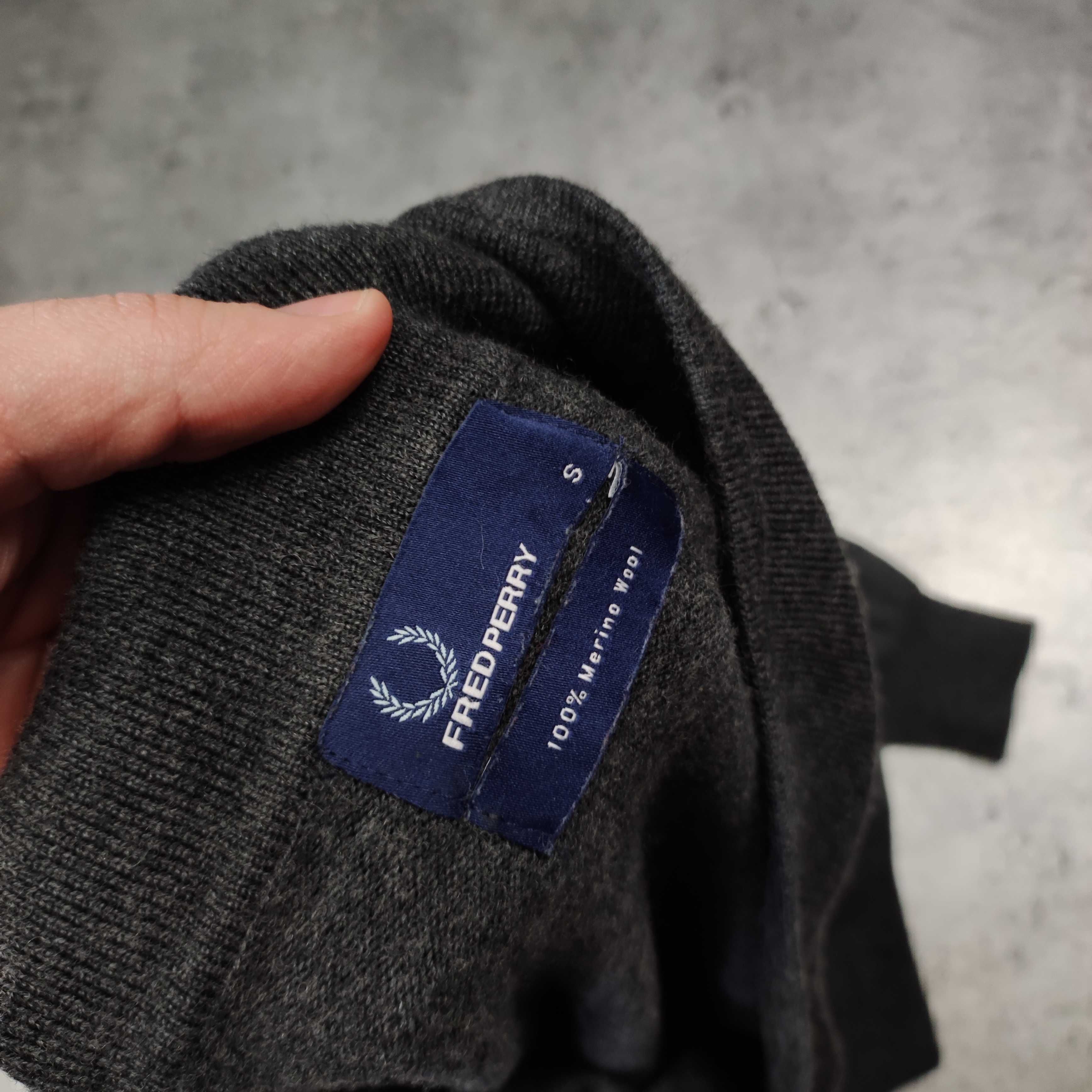 MĘSKI Sweter Elegancki Sweterek Kardigan Lekki MERINO Wełna Fred Perry