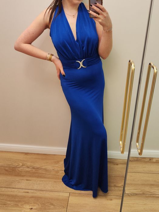 Niebieska granatowa elegancka suknia 34 36 s m