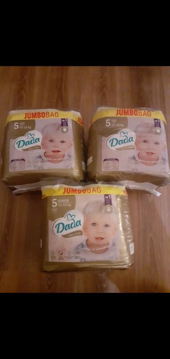3 opakowania pampersów pieluch dada extra care jumbobag rozmiar 5