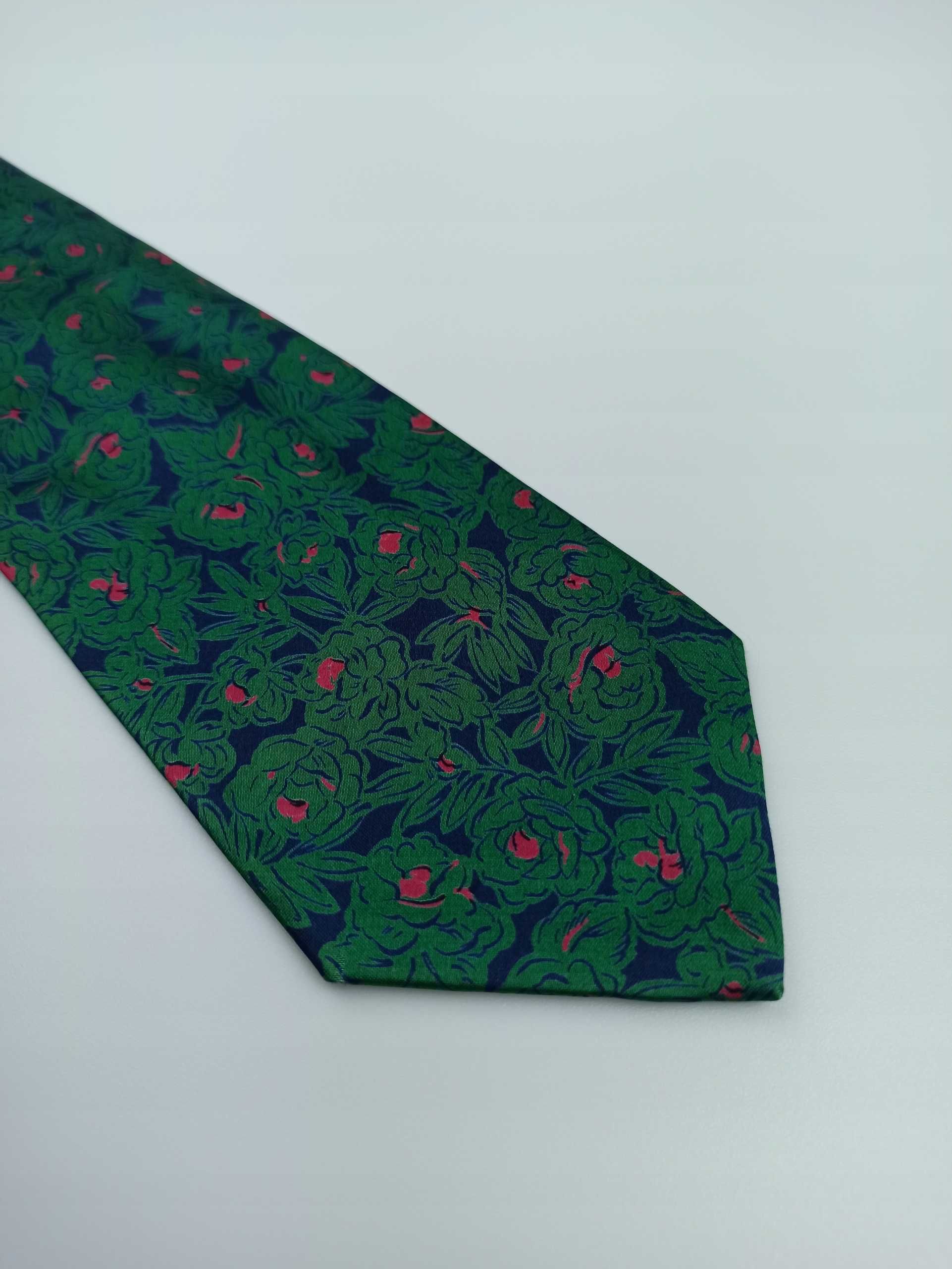 Yves Saint Laurent YSL zielony jedwabny krawat w kwiaty ysl36