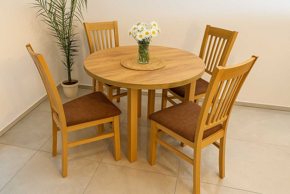 Stół Dębowy Okrągły Rozkładany !Dowolne Wymiary! Krzesło K-5 Drewniany