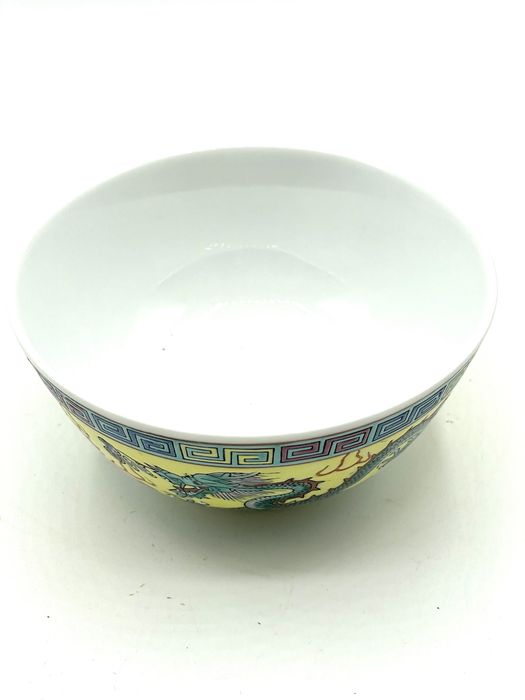 Taça tigela de arroz dragão amarela