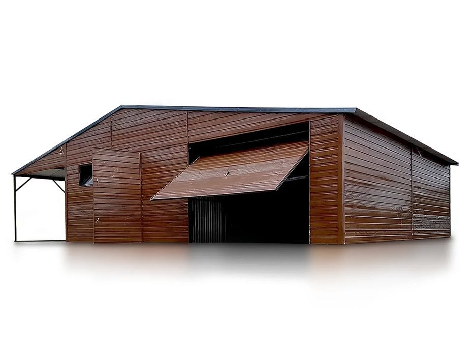 Garaż z wiatą drewnopodobny 11x7 m