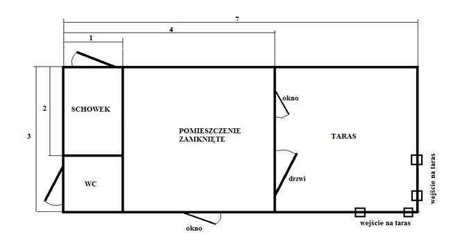 Domek z tarasem, drewniany, letniskowy, 7x3, domki