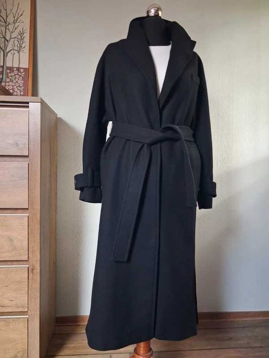 Płaszcz Zara czary wełna wełniany wiązany z paskiem rozm M