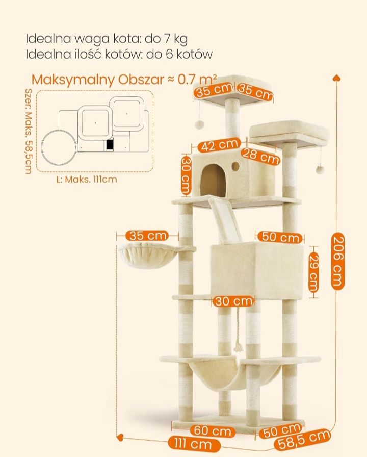 Drapak dla kota duży 206 cm feandrea pct190m01