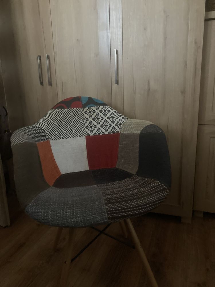 fotel krzeslo skandynawskie patchwork we wzory tapicerowane