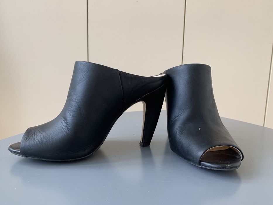 Черные кожаные мюли Mango, туфли на каблуке без задника