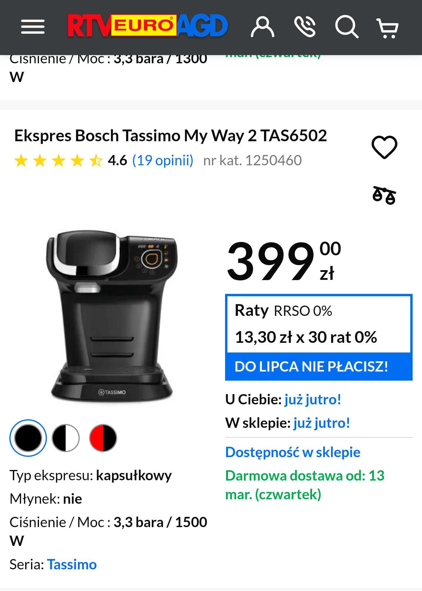Ekspres kapsułkowy ciśnieniowy Bosh Tassimo My Way 2