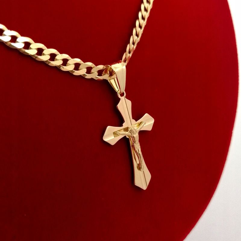 Złoty Męski Łańcuszek Pancerka + Krzyżyk Jezus 925/585/4,5mm 14k + Gra