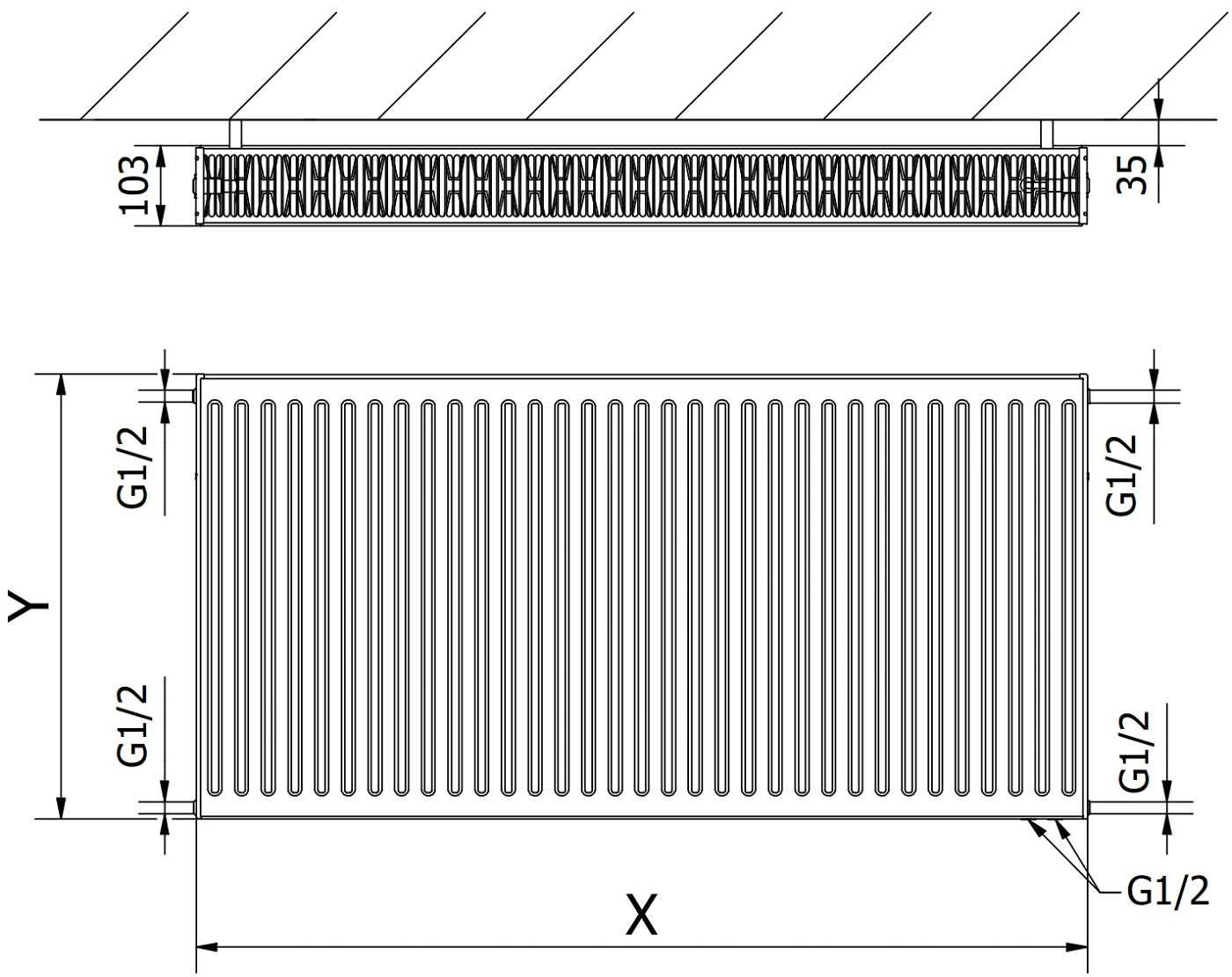 Grzejnik płytowy, CV22, 300 x 600 mm.