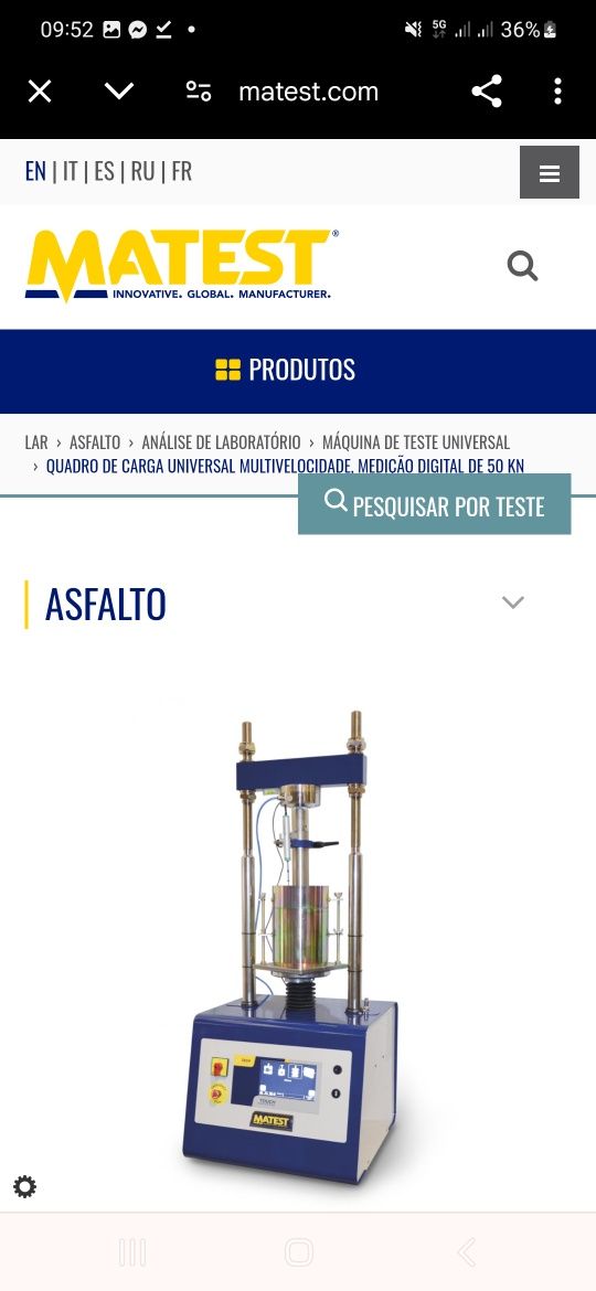 Maquina de teste de laboratório