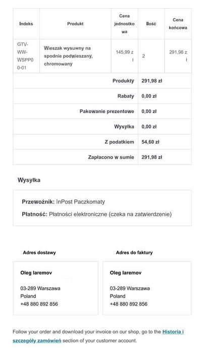 GTV wysuwny wieszak na spodnie, podwieszany, chromowany 2x szt.