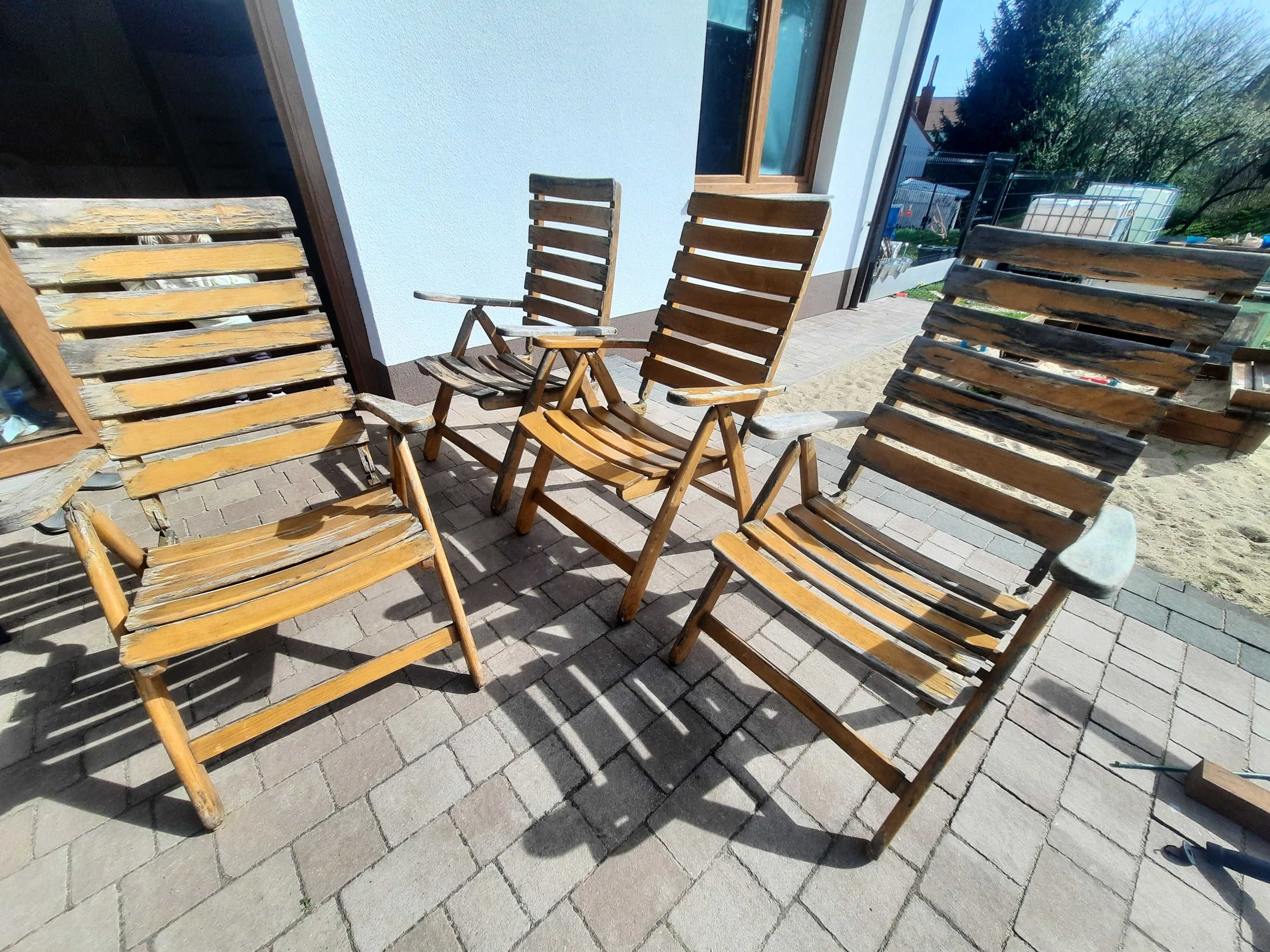 4 solidne niemieckie fotele ogrodowe drewniane MESCH