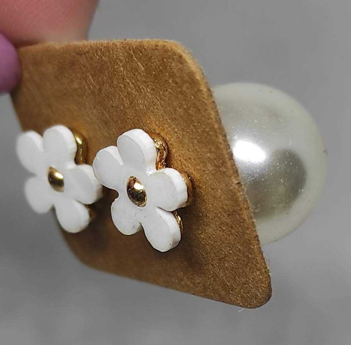 Brincos Pérola Grande e Flor Branca - NOVOS