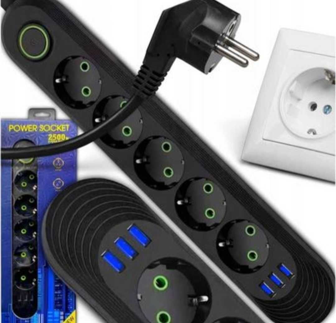 Listwa zasilająca z USB Interlook 8 gniazd czarna