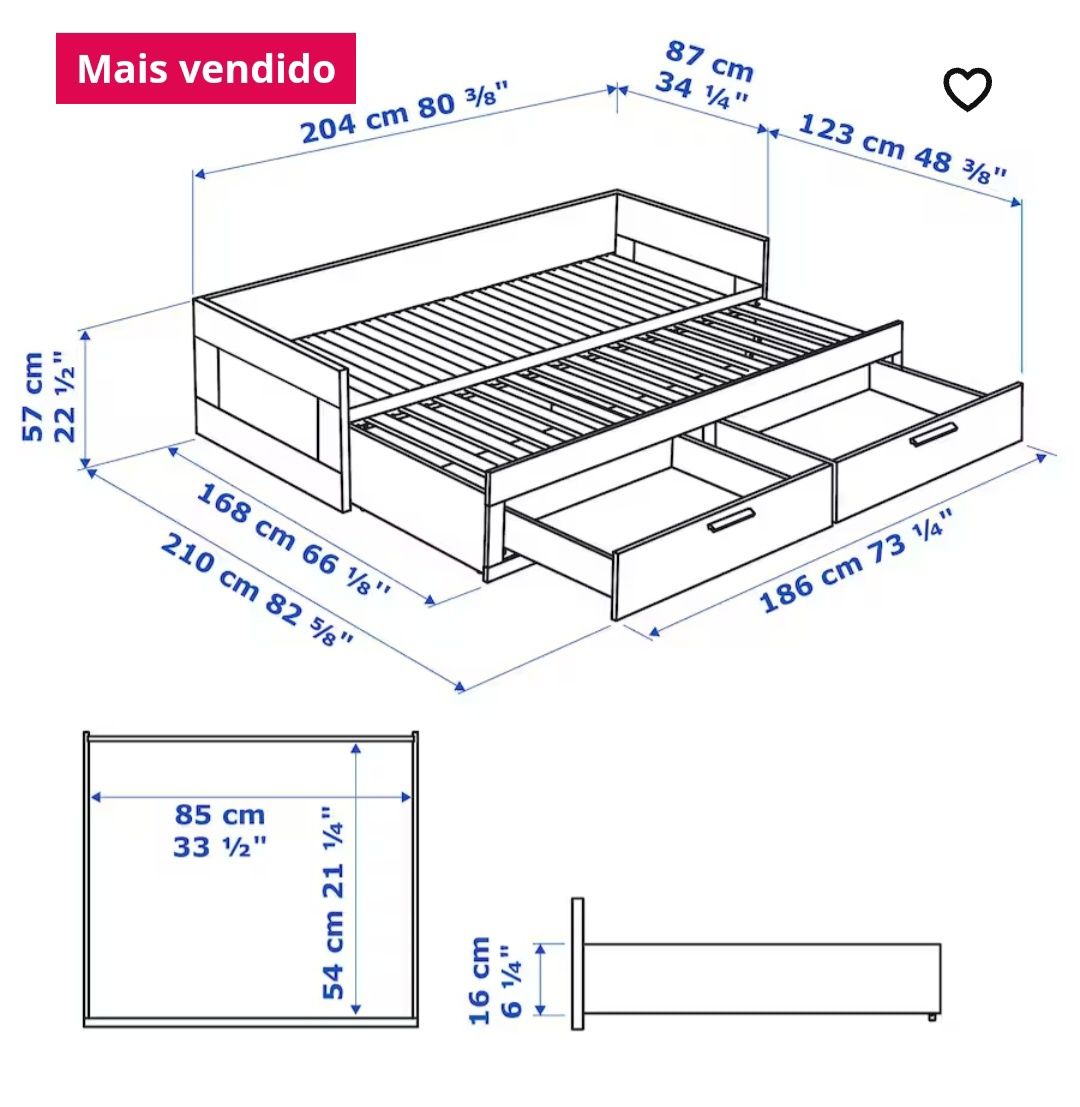 Cama dupla com 2 gavetas