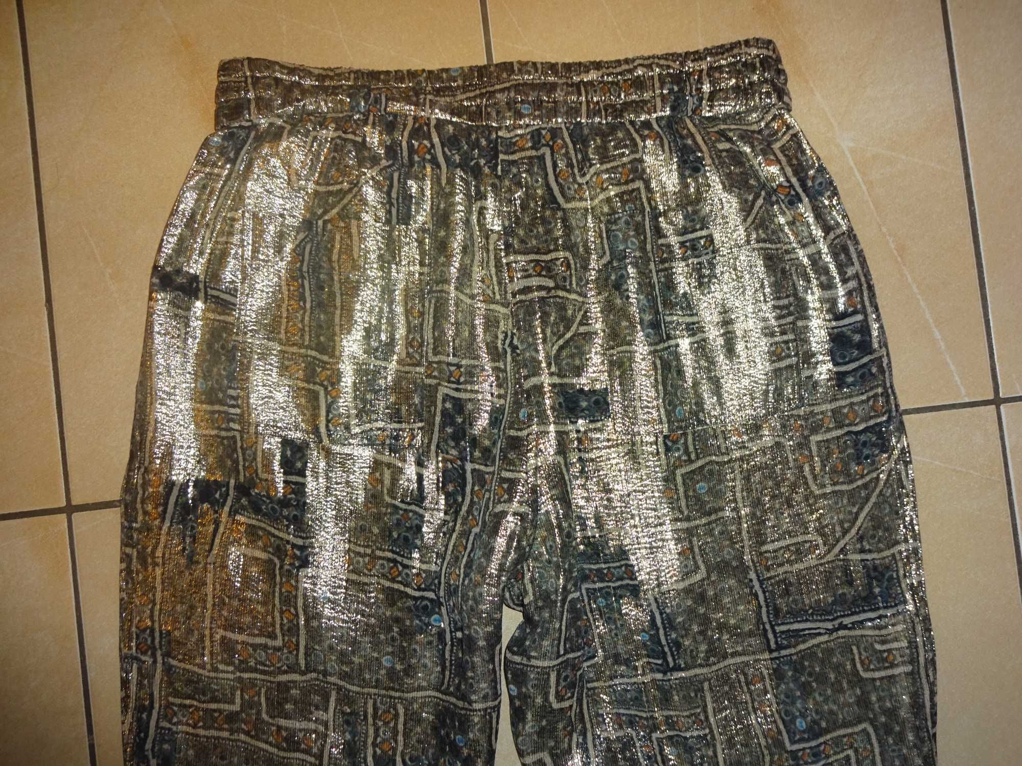 Isabel Marant H&M pour jedwabne cieńkie metaliczne złote spodnie