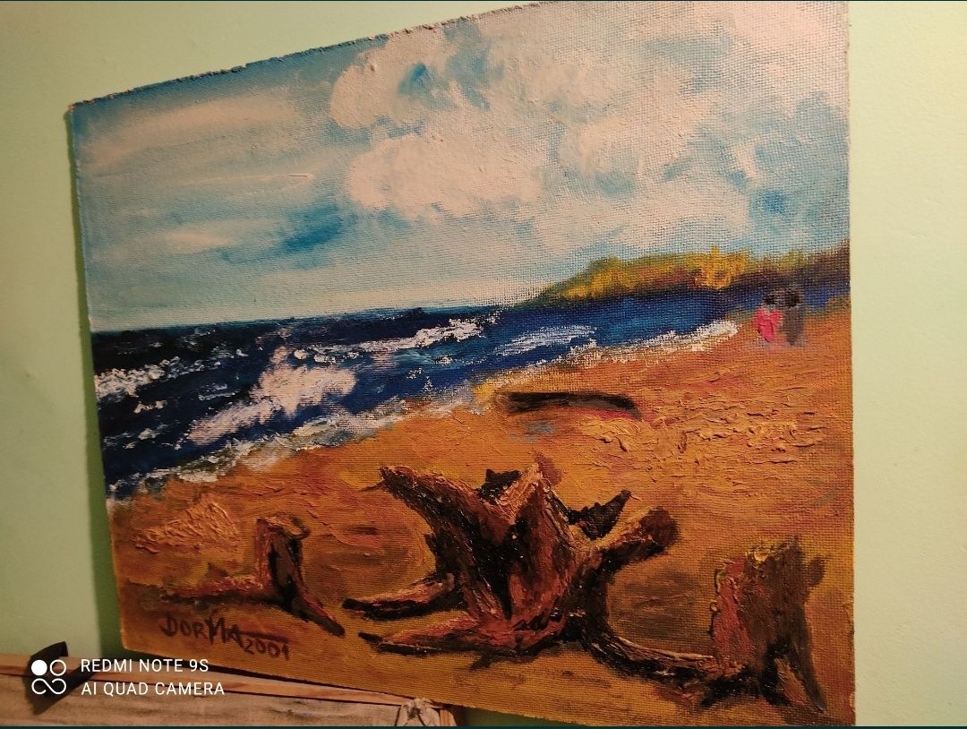 Dorma"Spacer po plaży"-przepiękny obraz olejny na płycie!