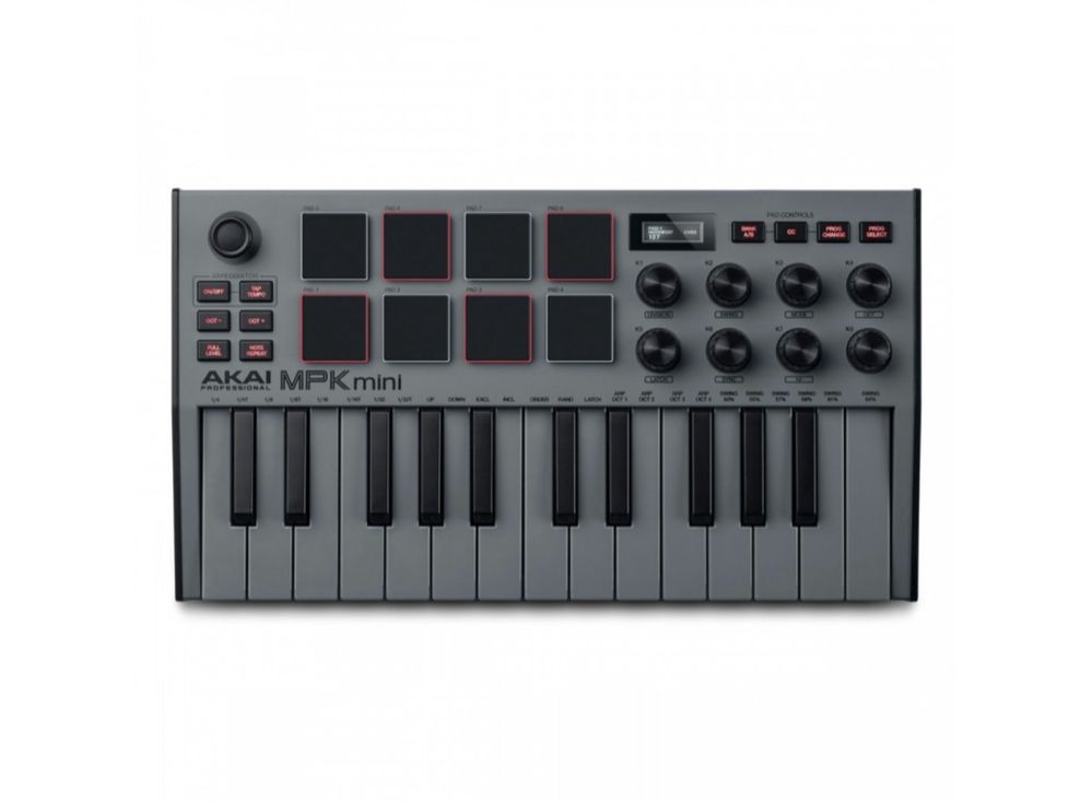 Akai MPK Mini MK3 Gray Teclado MIDI Ecrã OLED e 8 Pads