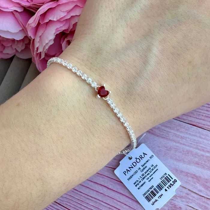Срібний Браслет Пандора "Червоне серце"