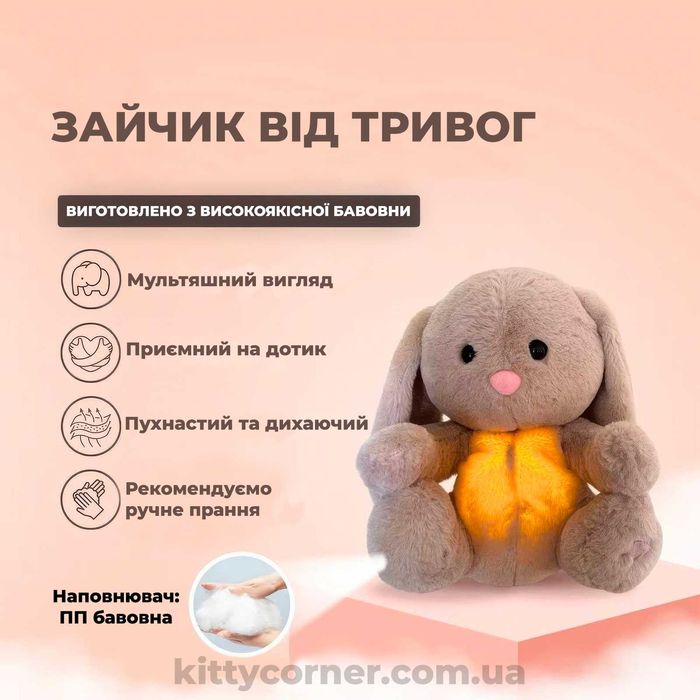 Дихаюча іграшка кролик/зайчик/нічник/мʼяка іграшка, що дихає/плюшева