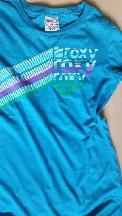roxy, koszulka, nadruki, błękit, turkus, t-shirt