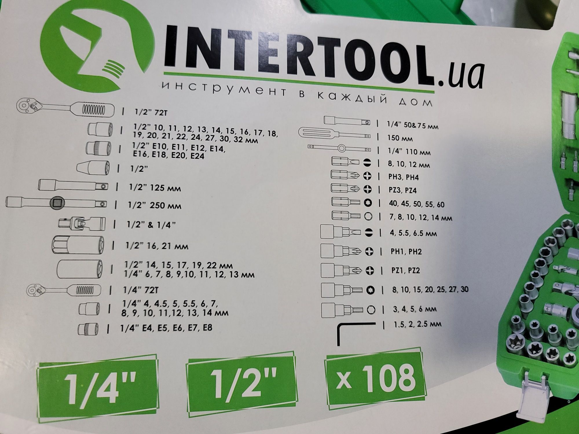 108ед. Набор головок инструментов Intertool ET-6108SP Новый