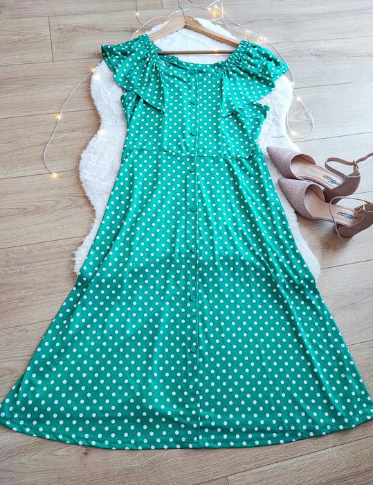 Elegancka sukienka w grochy Midi L40 wieczorowa retro