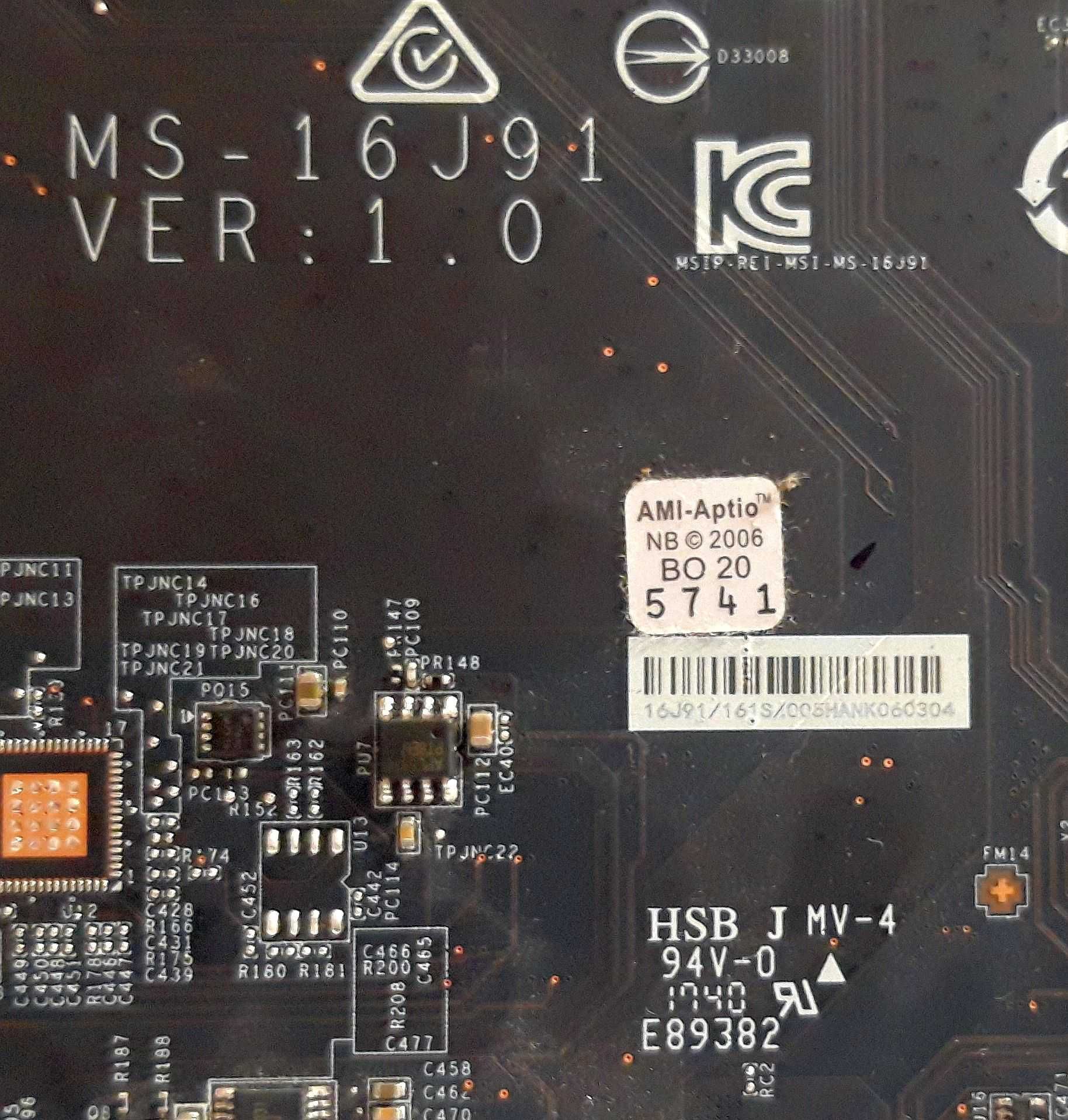 Płyta MS-16J91 Ver: 1.0 i5 GTX-1050 laptop MSI MS-16J9 uszkodzona