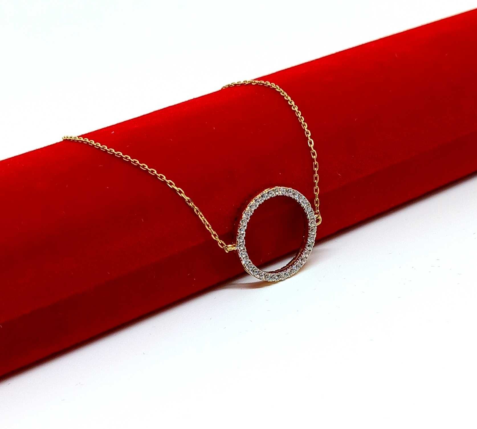 Złota bransoletka kółko cyrkonie PR.585 W:2.07gr Dł.18,5cm InterSKLEP