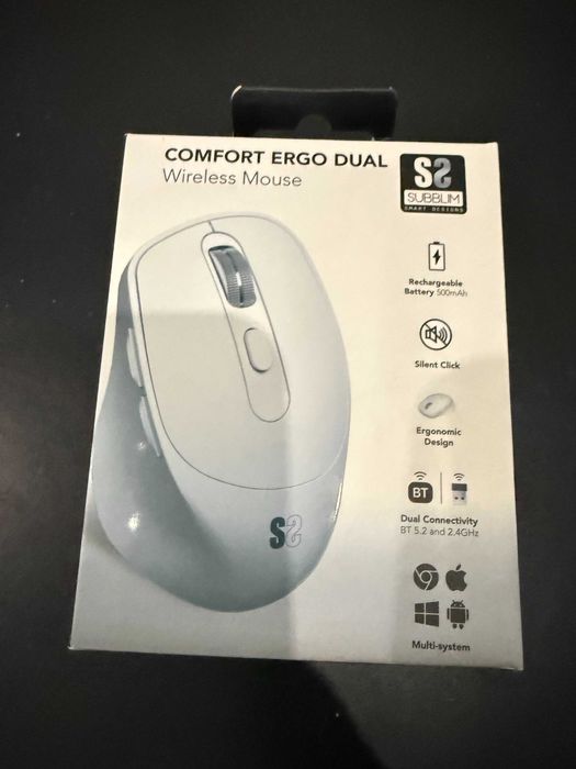 Mouse Sem Fio Comfort Ergo Dual Recarregável - Wireless e Bluetooth
