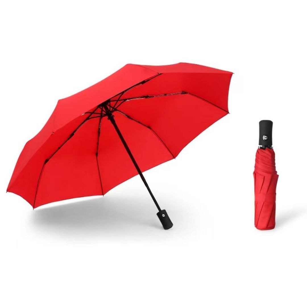 Женский складной зонт полный автомат красный однотонный
