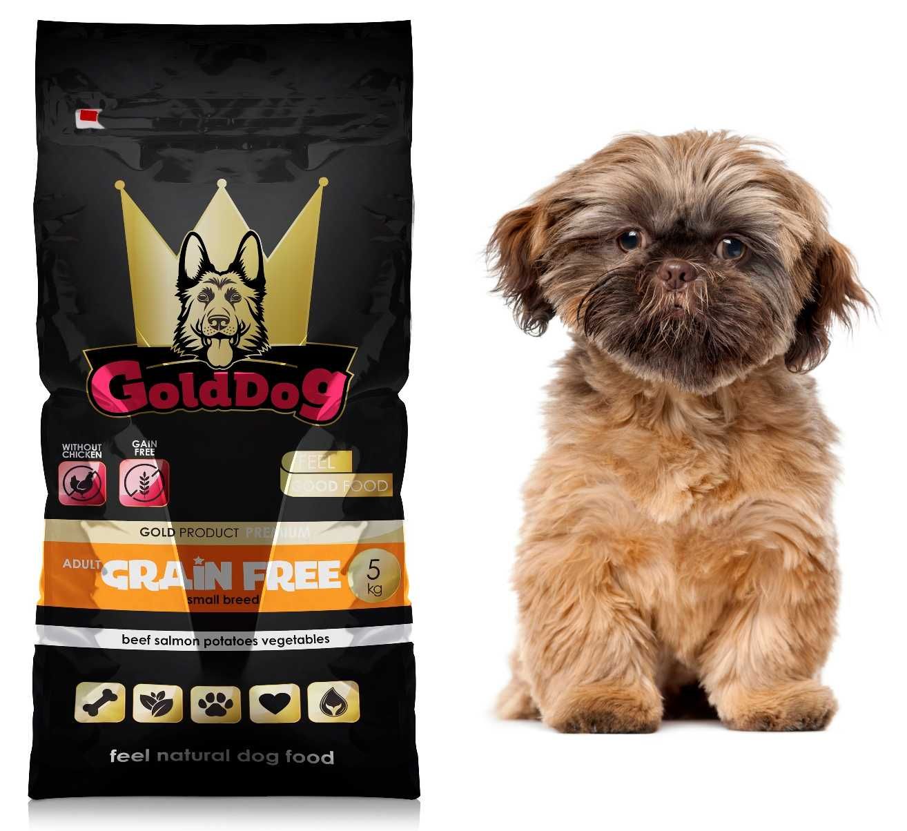 Karma bezzbożowa dla Shih tzu GOLDDOG 5kg wołowina bez drobiu