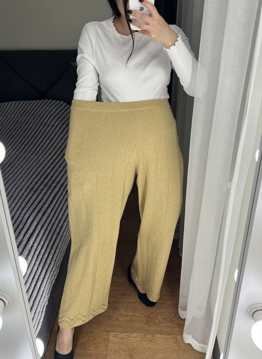 Штани брюки батал 18 розмір палаццо трикотажні вязані з бісером